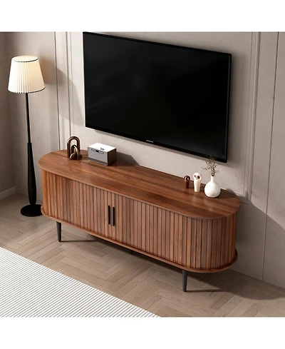 Streamdale Furniture 55" Modern Tv Stand with Sliding Door & Storage - Walnut