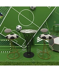 Streamdale Furniture Football Print Bar Stools Set of 2, Counter Height, Velvet, Gold/Cream