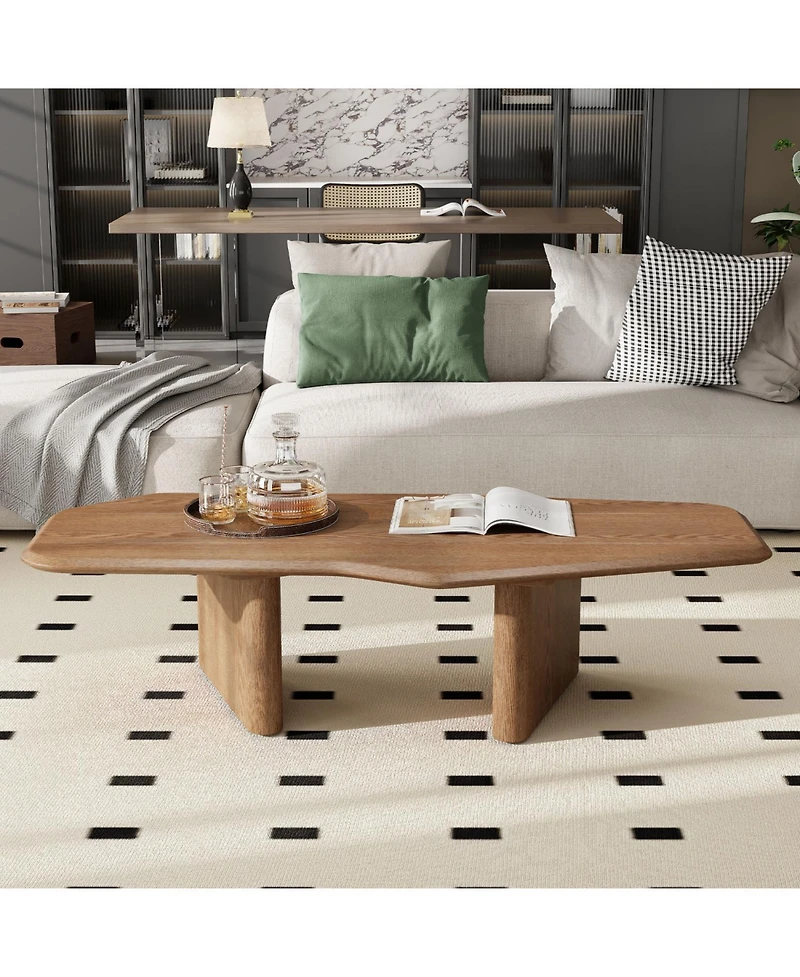 Streamdale Furniture 47.2 Inches Free Form Rustic Ash Wood Veneer Coffee Table for Small Living Room