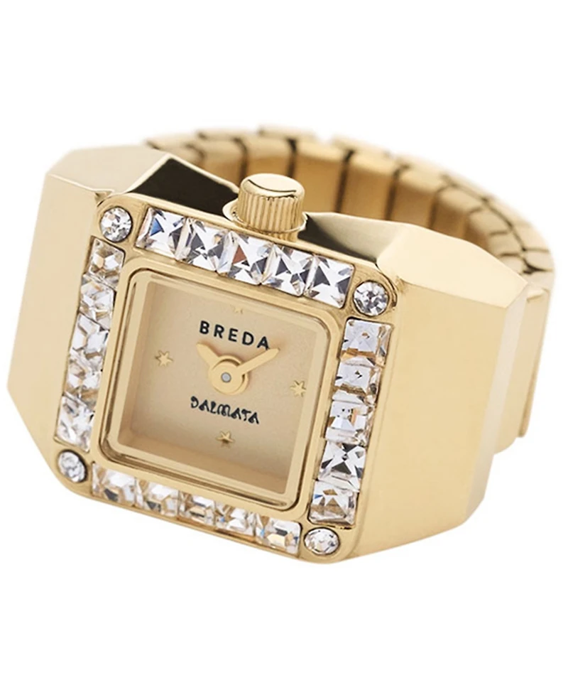 Breda Women's x Dalmata Time Ring Clear Crystals and Gold Expandable Ring Watch, 15mm