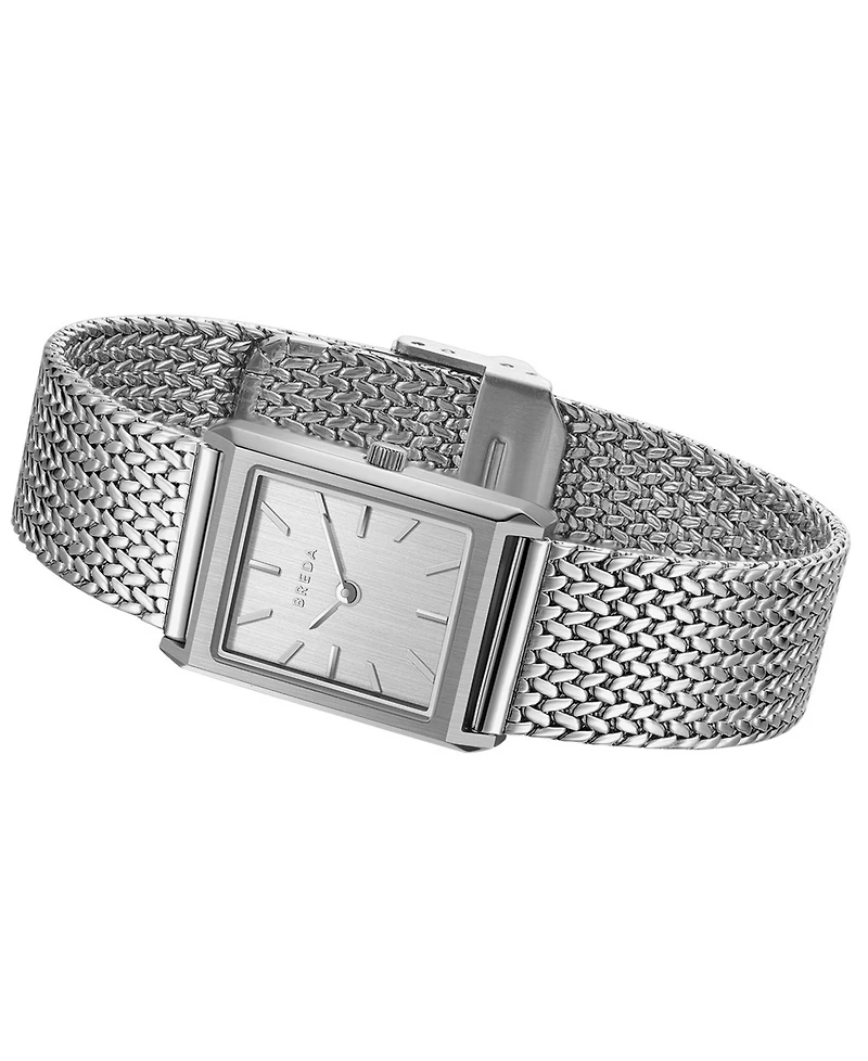 Breda Women's 'Virgil Tethered' Silver Stainless Steel Mesh Watch, 20mm