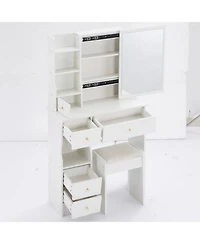 Streamdale Furniture Compact Vanity Table with Large Mirror and Multi-Tier Storage, Stool Included