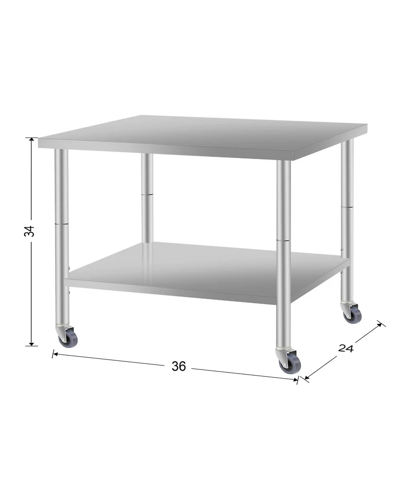 Streamdale Furniture 36"x24" Stainless Steel Kitchen Prep Table w/ Shelf & Wheels