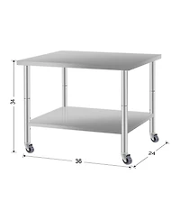 Streamdale Furniture 36"x24" Stainless Steel Kitchen Prep Table w/ Shelf & Wheels