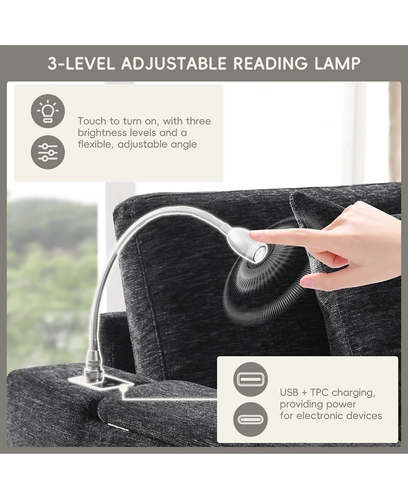 Streamdale Furniture Streamdale Modular Sectional Sofa Bed- Flip Table, Lamp, Ports, Ottoman, Tufted