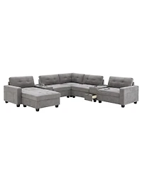 Streamdale Furniture 104" Tufted Sectional Sofa with Acrylic Table, Consoles, Usb Charger, Storage, Ottoman