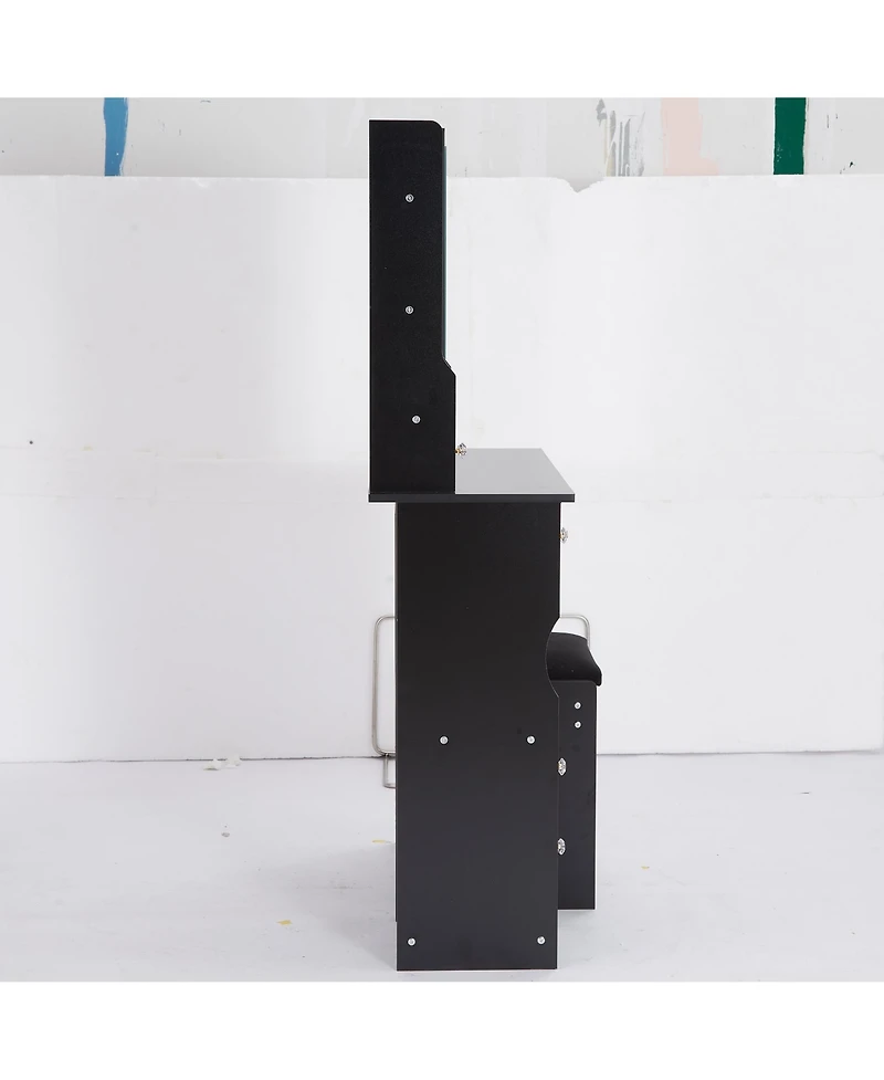 Streamdale Furniture + Compact Vanity Table Set + Wood/Engineered Wood + Large Mirror & Multi-Tier Storage + Vanity Table with Stool