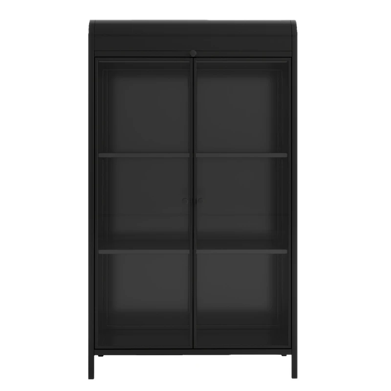 Streamdale Furniture Metal Storage Cabinet with Glass Doors and Open Shelves