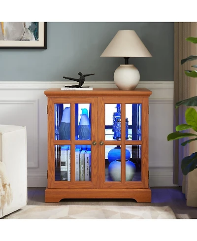 Streamdale Furniture Elegant Led Curio Cabinet - Antique Retro Design, Adjustable Shelves - Oak