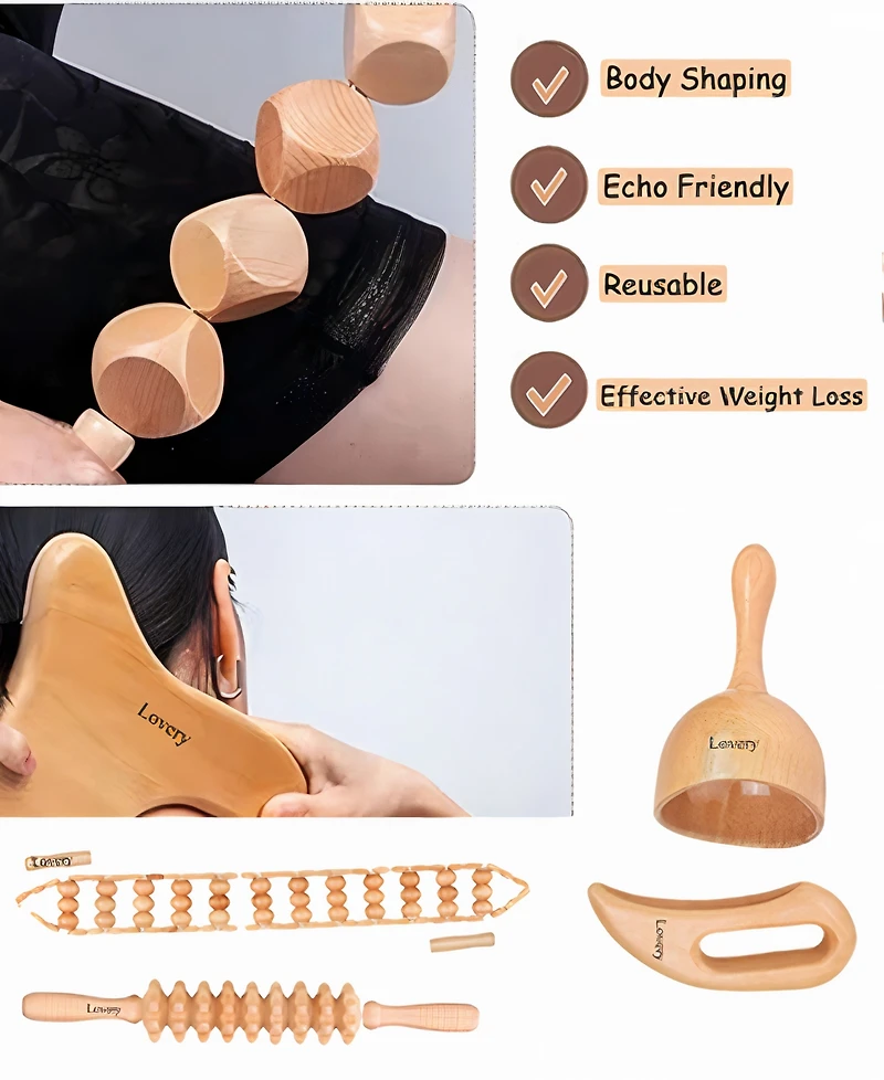 Lovery 6-Pc. Wooden Massage Tool Kit
