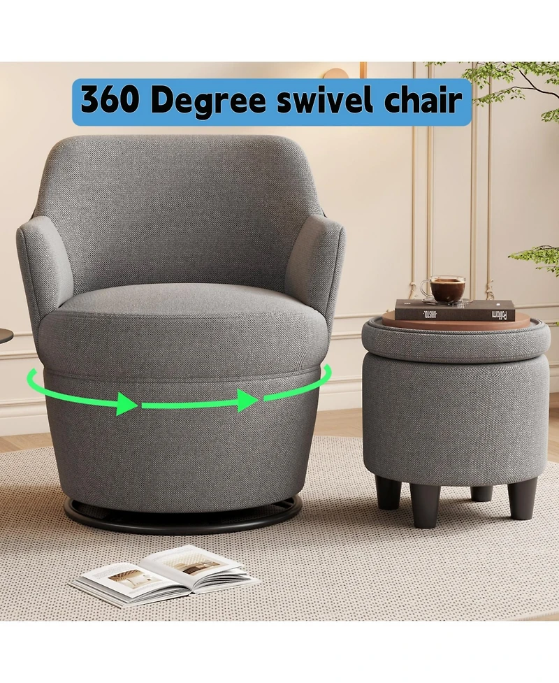 Streamdale Furniture 360 Swivel Accent Chair with Ottoman & Nail Trim
