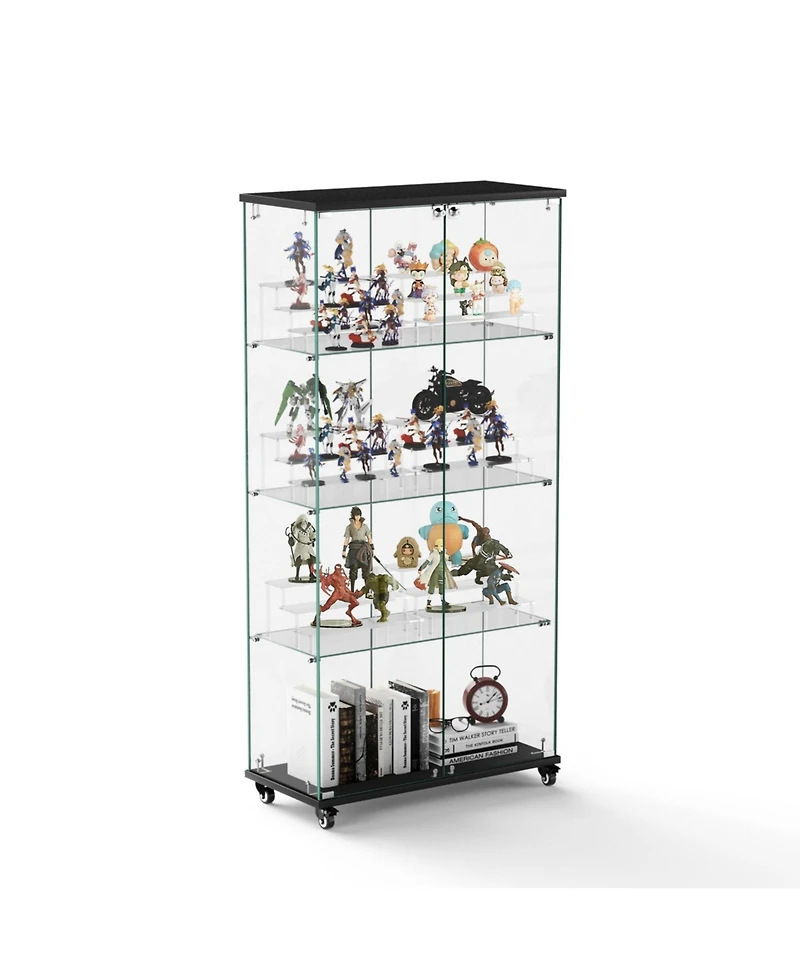 Streamdale Furniture + 31.5"L x 14.2"W x 65.1"H + Glass + 4-Tier, 6 Shelves, Double-Door + Display Cabinet