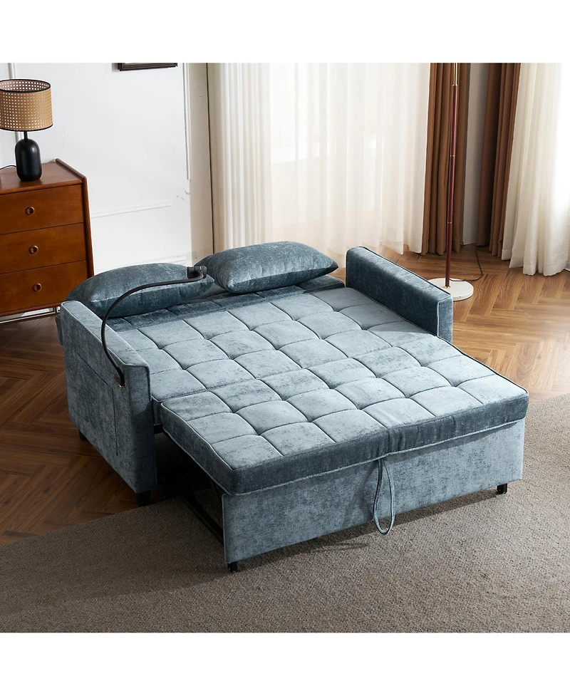 Streamdale Furniture Loveseat Sofa Bed with Reversible Backrest, Side Pockets, Usb Ports and Phone Holder