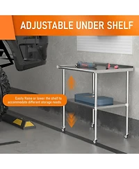Streamdale Furniture Stainless Steel Table 30x36" w/ Adjustable Shelf & Wheels