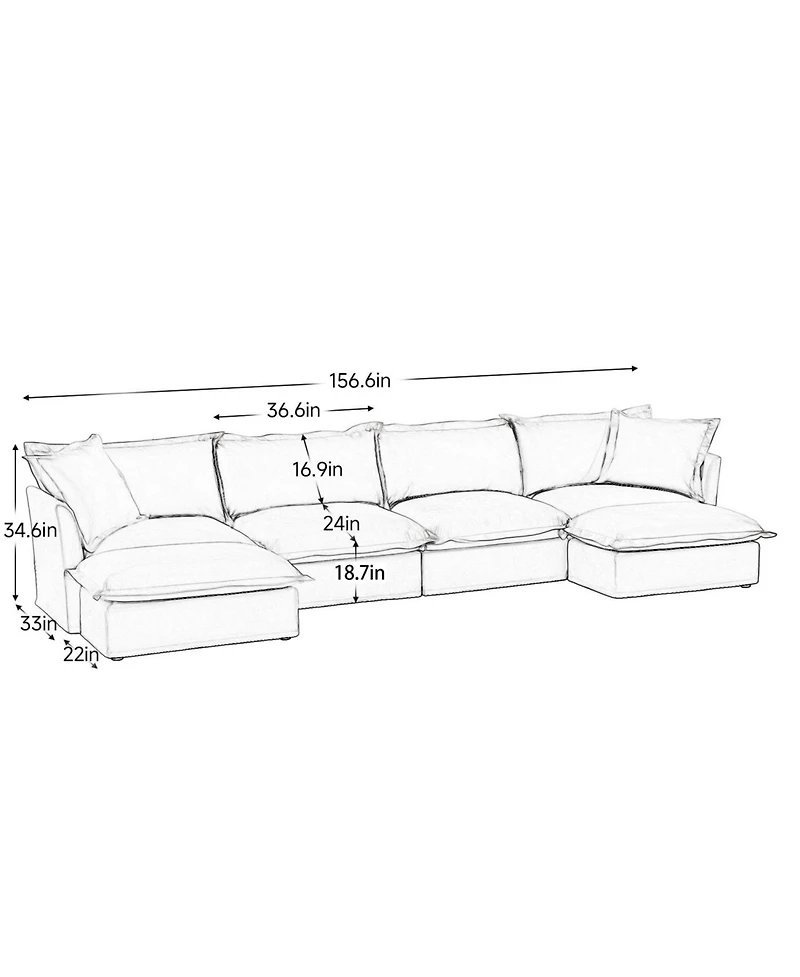 Streamdale Furniture Slipcovered U Shape Sectional Sofa Deep Seat Chenille