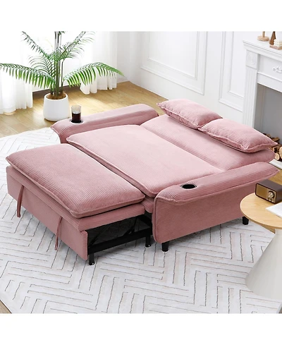Streamdale Furniture Pink Striped Sofa Bed - Adjustable Arms & Back - 65.74-inch