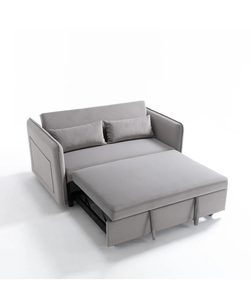 Streamdale Furniture Streamdale 55" Velvet Futon Sofa Bed with Pillows & Side Pockets