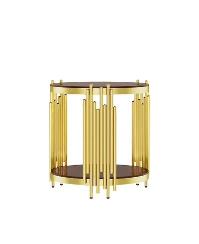 Streamdale Furniture Streamdale Gold End Table, Brown Tempered Glass, Stainless Steel Legs