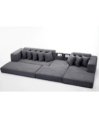 Streamdale Furniture Oversize Cloud Couch, L-Shape Sleeper Sofa, 8 Pillows, Corduroy, Dark Gray (Right Facing