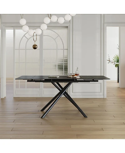 Streamdale Retractable Sintered Stone Dining Table, Black Steel Legs, 83 Inch (Black)