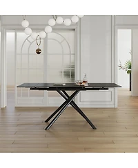 Streamdale Retractable Sintered Stone Dining Table, Black Steel Legs, 83 Inch (Black)