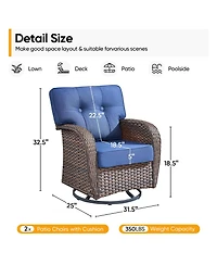 Gymojoy T-Frame Brown Wicker Outdoor Swivel Glider Chairs with Olefin 5 In. Thick Cushions 2-Pack）