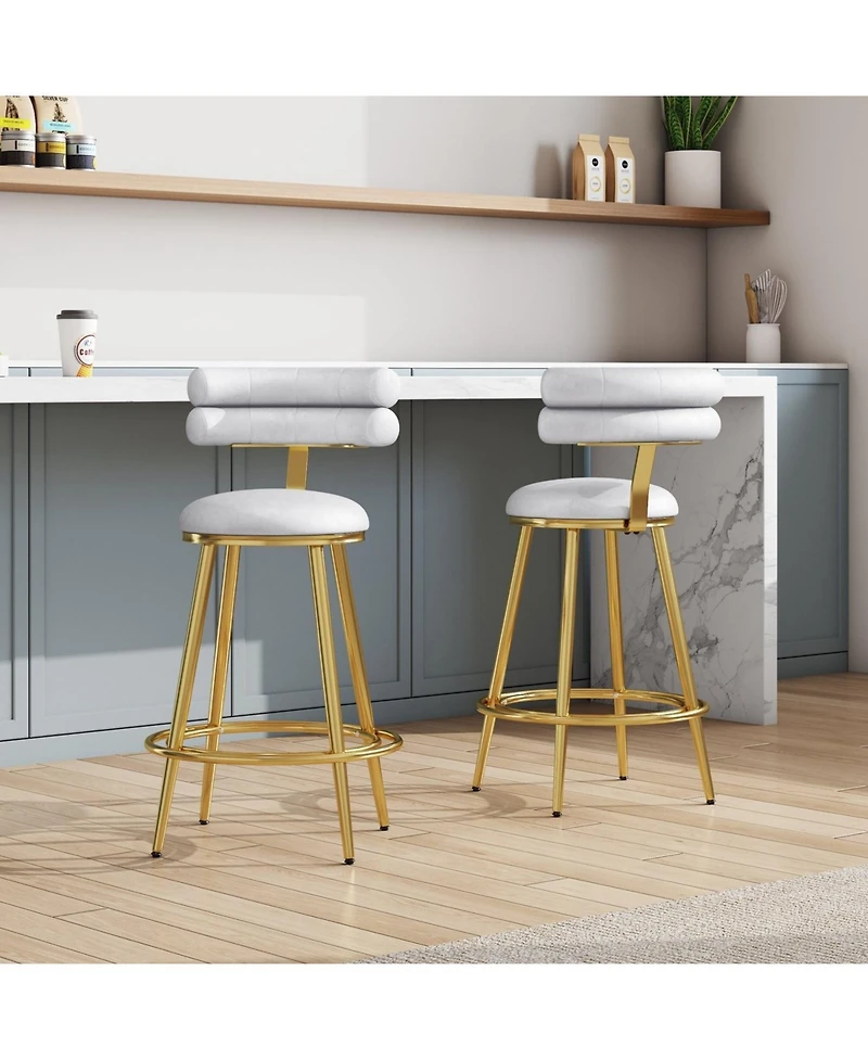 Streamdale Furniture Modern Velvet Counter Stool Set, Light Gray with Iron Frame, 27.65