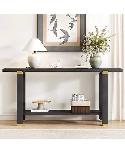 Streamdale Furniture Modern Console Table - Solid Wood Metal Accents Shelf