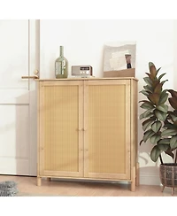 Streamdale Furniture Rattan Door Mid-Century Modern Storage Cabinet