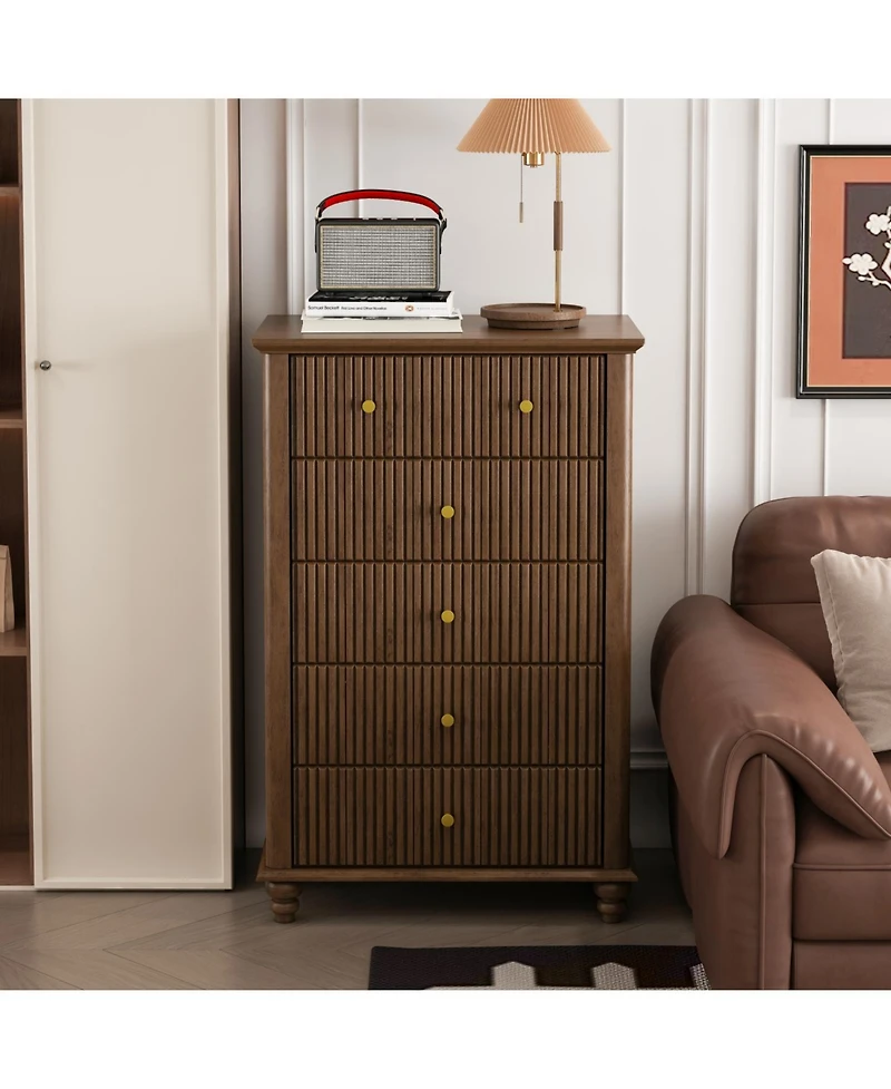 Streamdale Furniture Streamdale Fluted 5-Drawer Dresser - Walnut