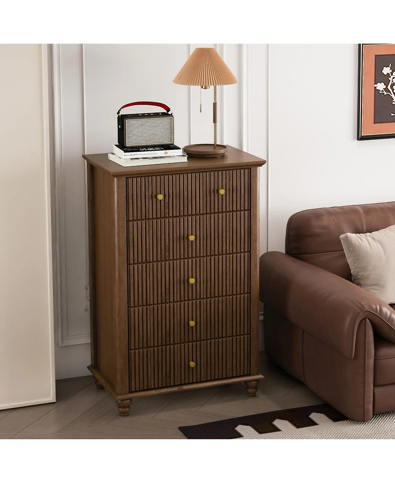 Streamdale Furniture Streamdale Fluted 5-Drawer Dresser - Walnut
