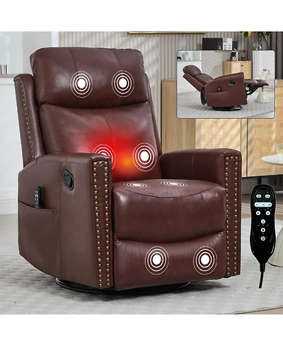 Streamdale Furniture Wine Red Leather Heat Massage Rocker Recliner