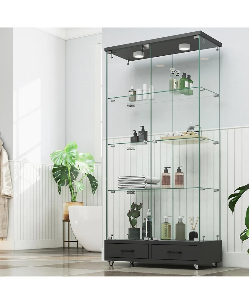 Streamdale Furniture Glass Display Cabinet w/ Drawers & Led Lights