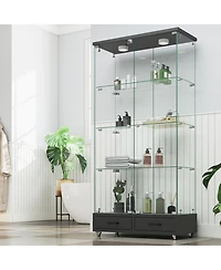 Streamdale Furniture Glass Display Cabinet w/ Drawers & Led Lights