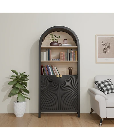 Streamdale 61" Arched Bookcase with Door - Black