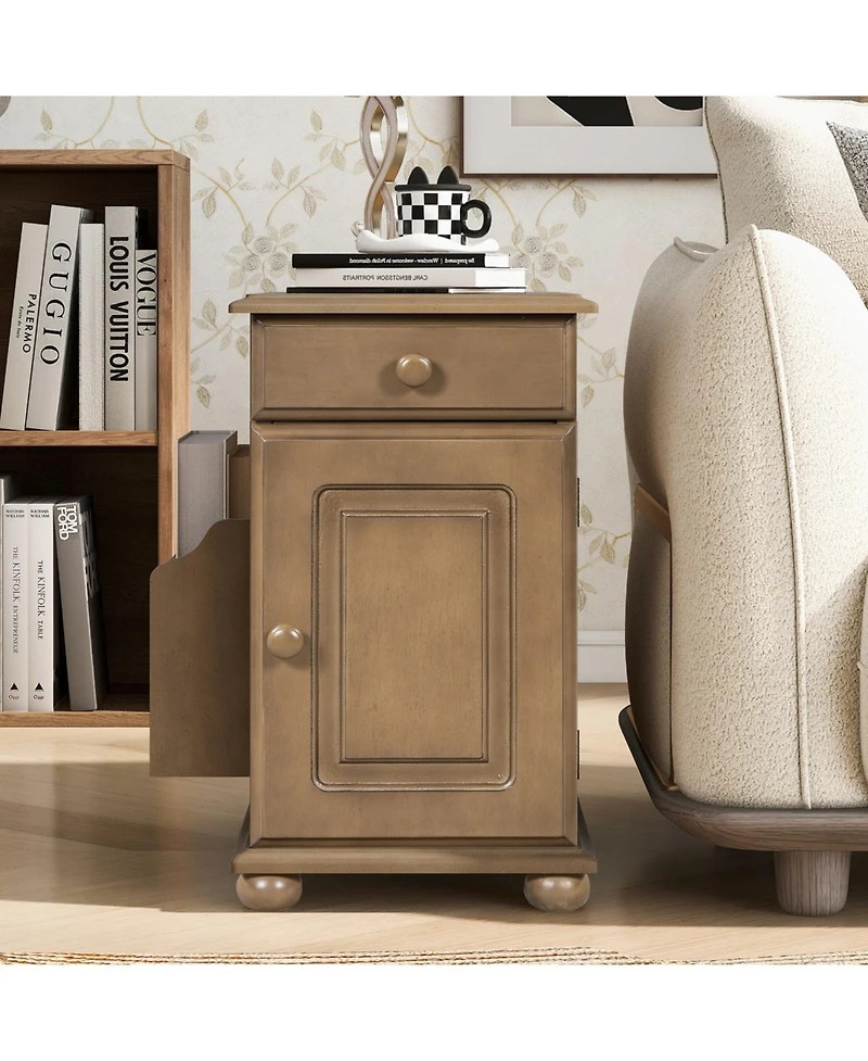 Streamdale Furniture Vintage Flip Top End Table with Usb & Drawer