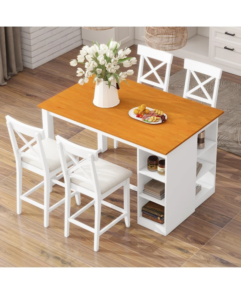 Streamdale Furniture 60" Farmhouse Counter Height Dining Set with Storage & Chairs, White