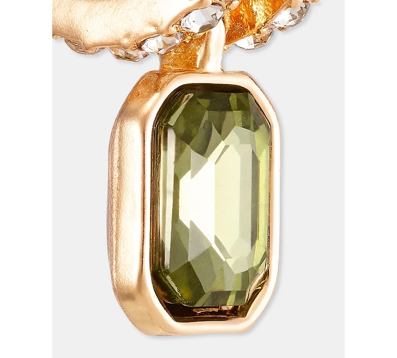 Anne Klein Emerald-Cut Stone Charm Pave Huggie Hoop Earrings