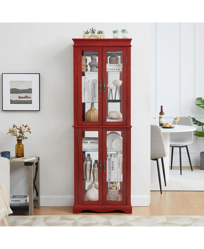 Streamdale Furniture Lighted Glass Curio Cabinet - Cherry Finish