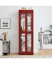 Streamdale Furniture Lighted Glass Curio Cabinet - Cherry Finish