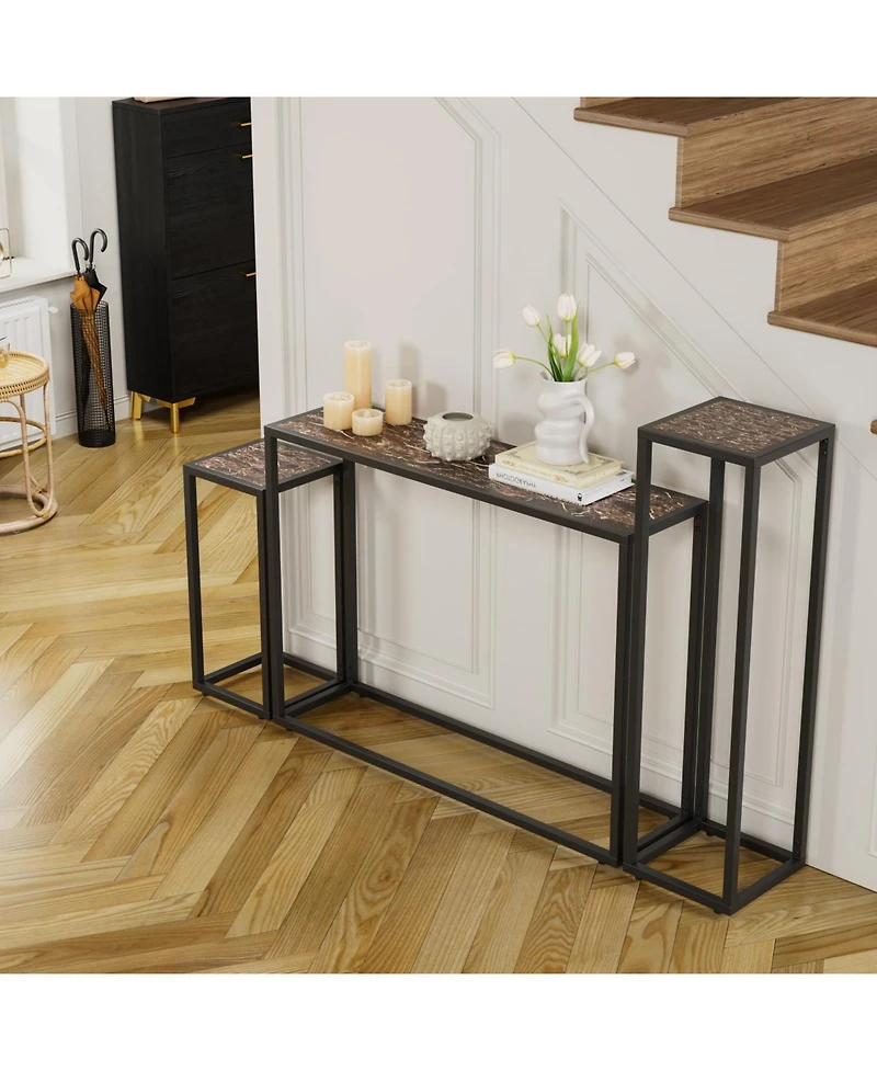 Streamdale Furniture 3-piece narrow hall table set industrial rural style brown/black
