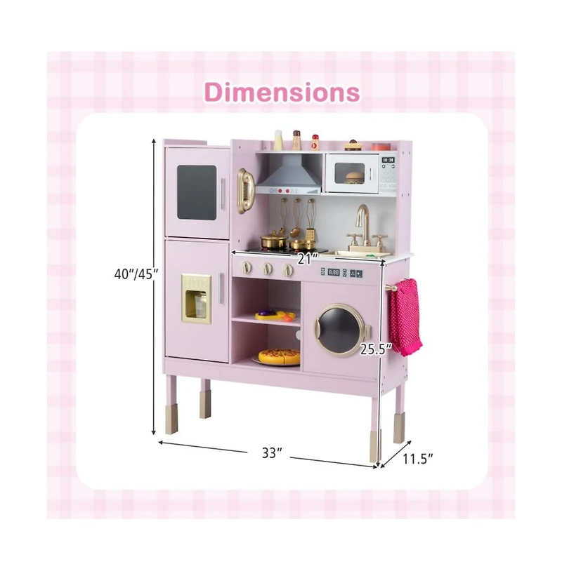 Hongge Kids Adjustable Pretend Play Kitchen with Accessories and Storage
