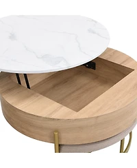 Streamdale Furniture Round Lift-Top Coffee Table with Storage & 3 Ottoman