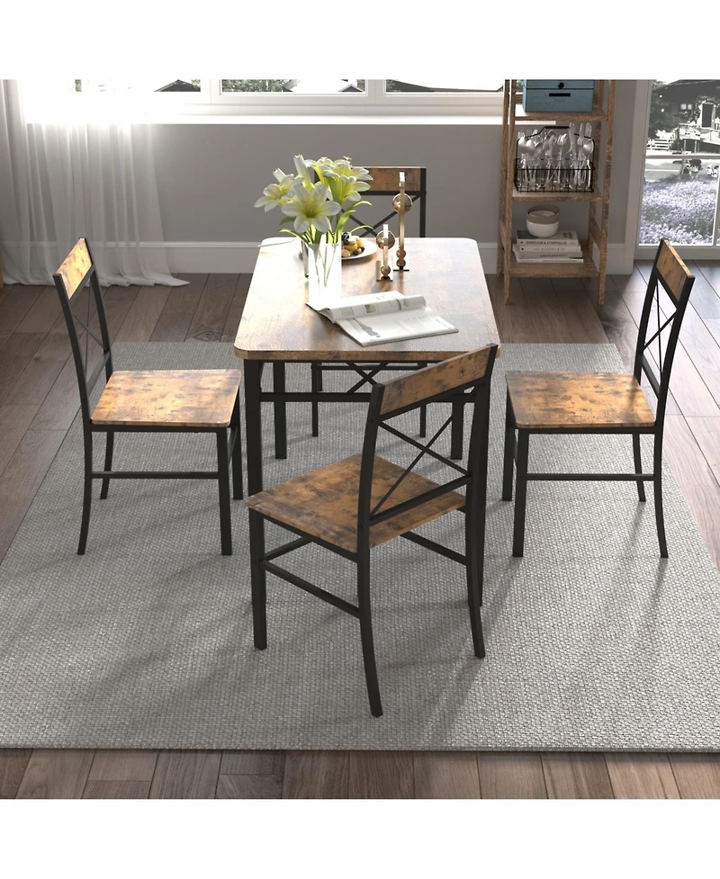 Streamdale Furniture Rustic Brown Dining Table Set for 4