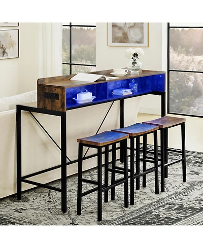 Streamdale Furniture 59" Bar Table Set with Power Led & 3 Stools