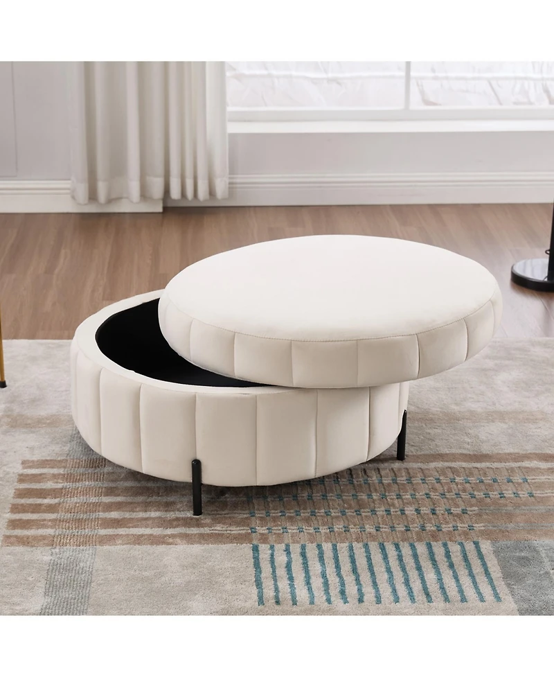 Streamdale Furniture 31.5" Beige Velvet Storage Ottoman with Reversible Lid