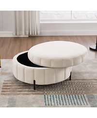 Streamdale Furniture 31.5" Beige Velvet Storage Ottoman with Reversible Lid
