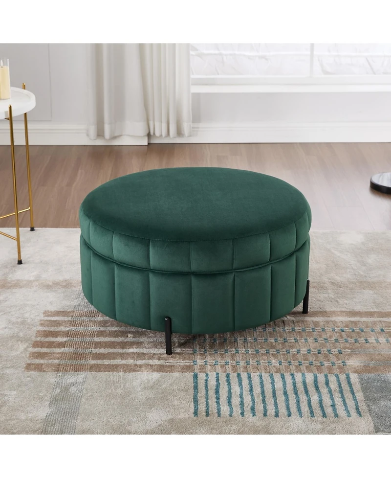 Streamdale Furniture 31.5" Green Velvet Storage Ottoman with Reversible Lid