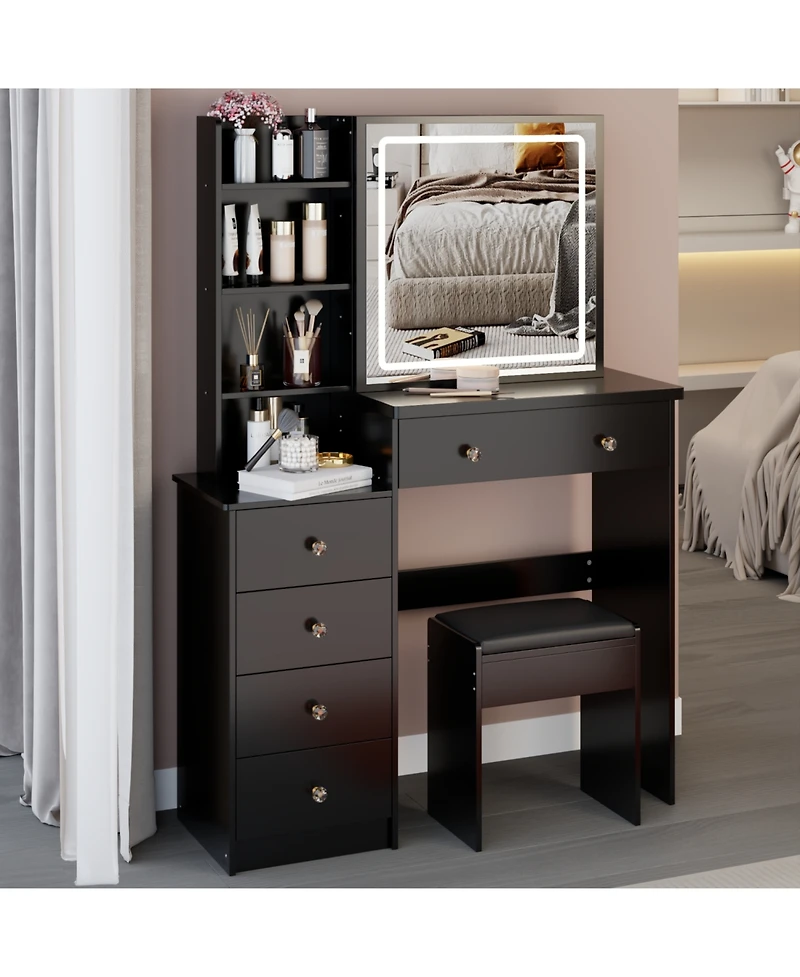 Streamdale Furniture 37" Led Mirror Vanity Table with Stool