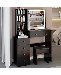 Streamdale Furniture 37" Led Mirror Vanity Table with Stool